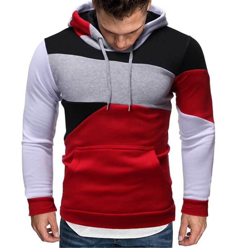 Brand Men Hoodies Winter Autumn Warm Fleece Male Casual Hoodie Sweatshirts Men's Patchwork Streetwear Tops Red