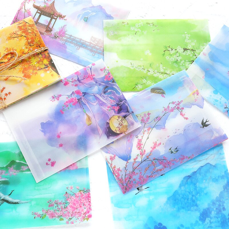 5 Pcs Chinese Style Paper Envelope Wedding Invitation Postcard Envelope Cover Colorful Greeting Card Letter Message Bag