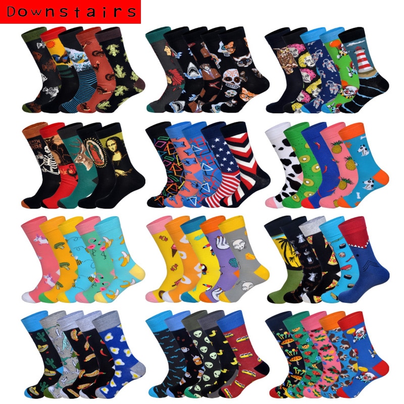 Nedenunder 5 par/parti efteråret ankom skateboarding sokker mænd kunst britishstyle streetwear hip hop calcetines