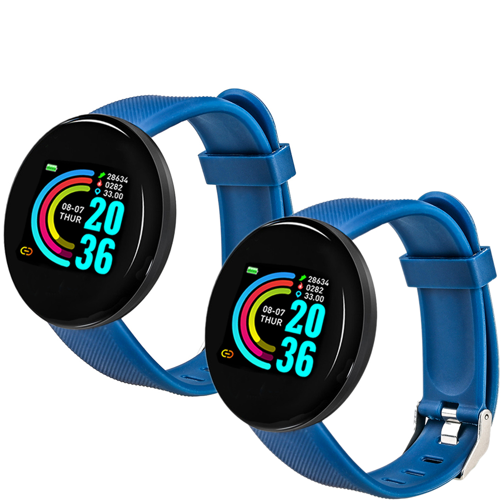 2 PCS D18 Heart Rate Smart Bracelet Man Activity Tracker Smartwatch Sports Tracker Smart Band Wristwatch for Android IOS: Double Blue