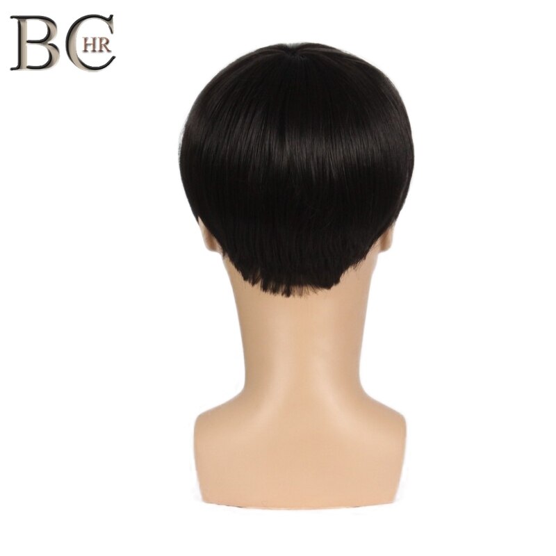 BCHR 8 inch Short Straight Synthetic Wigs for Men Natural Black Male Wig Heat Resistant Fiber Hair toupee Wig: Default Title