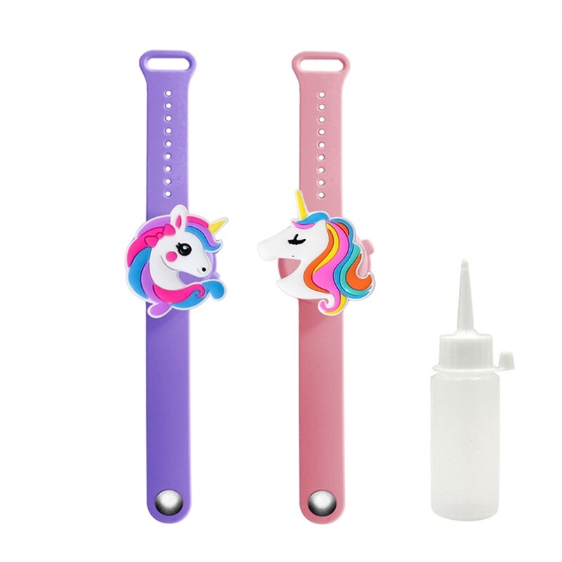 2Pcs Cute Unicorn Cartoon Wristband Hand Dispenser Portable hand sanitizer hand sanitzer hand sanatizer holder for children Kids: U 2Pcs Purple  pink