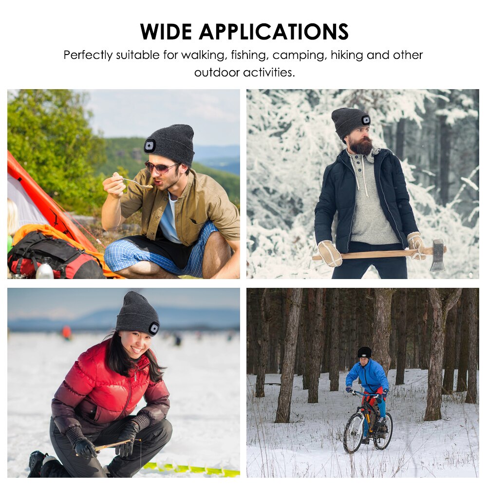 Led Light Autumn Winter Warm Fishing Cap Unisex Kintted Hat Fishing Hat Outdoor Flashlight Lamp for Camping Hiking Walking