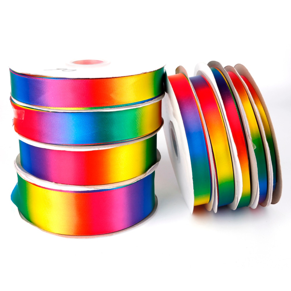 5Yard/Lot 6 10 12 15 20 25 30 40 50Mm Regenboog Kleur Satijn Lint Tape Voor bruiloft Decoratie Wrap Kerst Lint