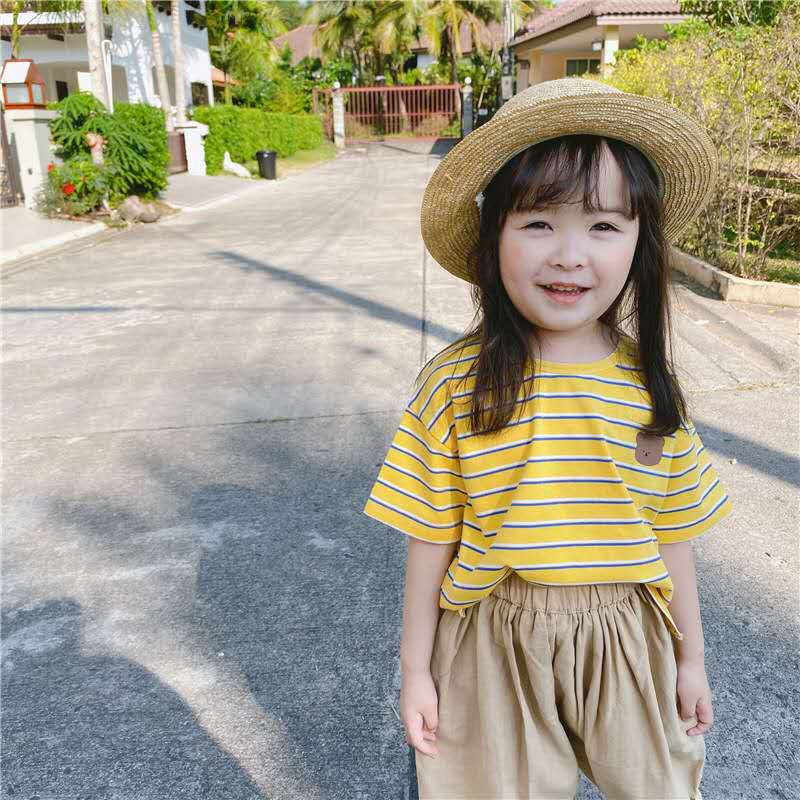 kinder kleidung sommer neue produkte mädchen Koreanische sommer sommer gestreiften kurzarm kinder T-shirt, der hemd: Gelb / 80cm