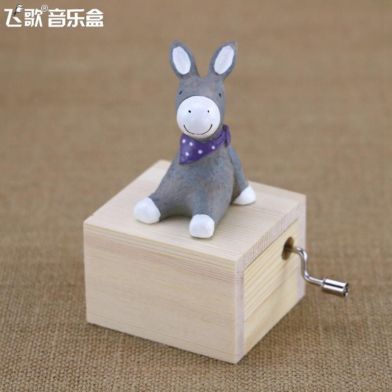 Décoration de la maison enfants | Mini-Animal singe pingouin, chat, chien ours, actionné à la main, boîtes à musique: Black