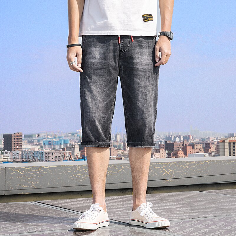 Grote maten zomer heren shorts stretch casual lichtgewicht blauwe denim jeans korte bermuda elastische taille broek grote maat 6xl 7xl