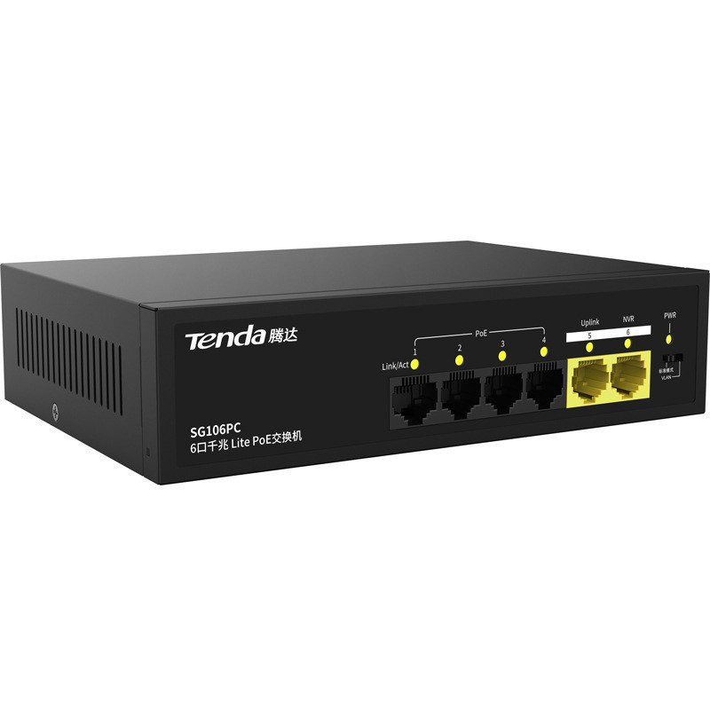 Tenda Gigabit Sg106pc Switch de rede PoE Power 1000Mbps AP Projeto de fiação de monitoramento Cabo VLAN Switch Ethernet de 1 Gbps