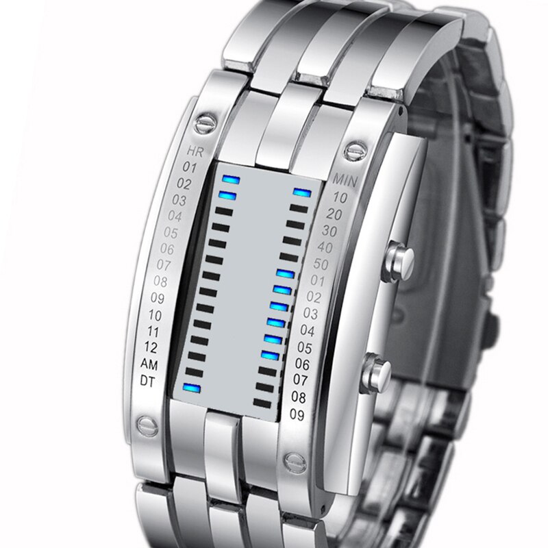 Skmei 0926 Led Binary Elektronische Horloge Roestvrij Stalen Armband Waterdicht Vrouwen Mannen Paar Digitale Horloges Relojes: Silver Large