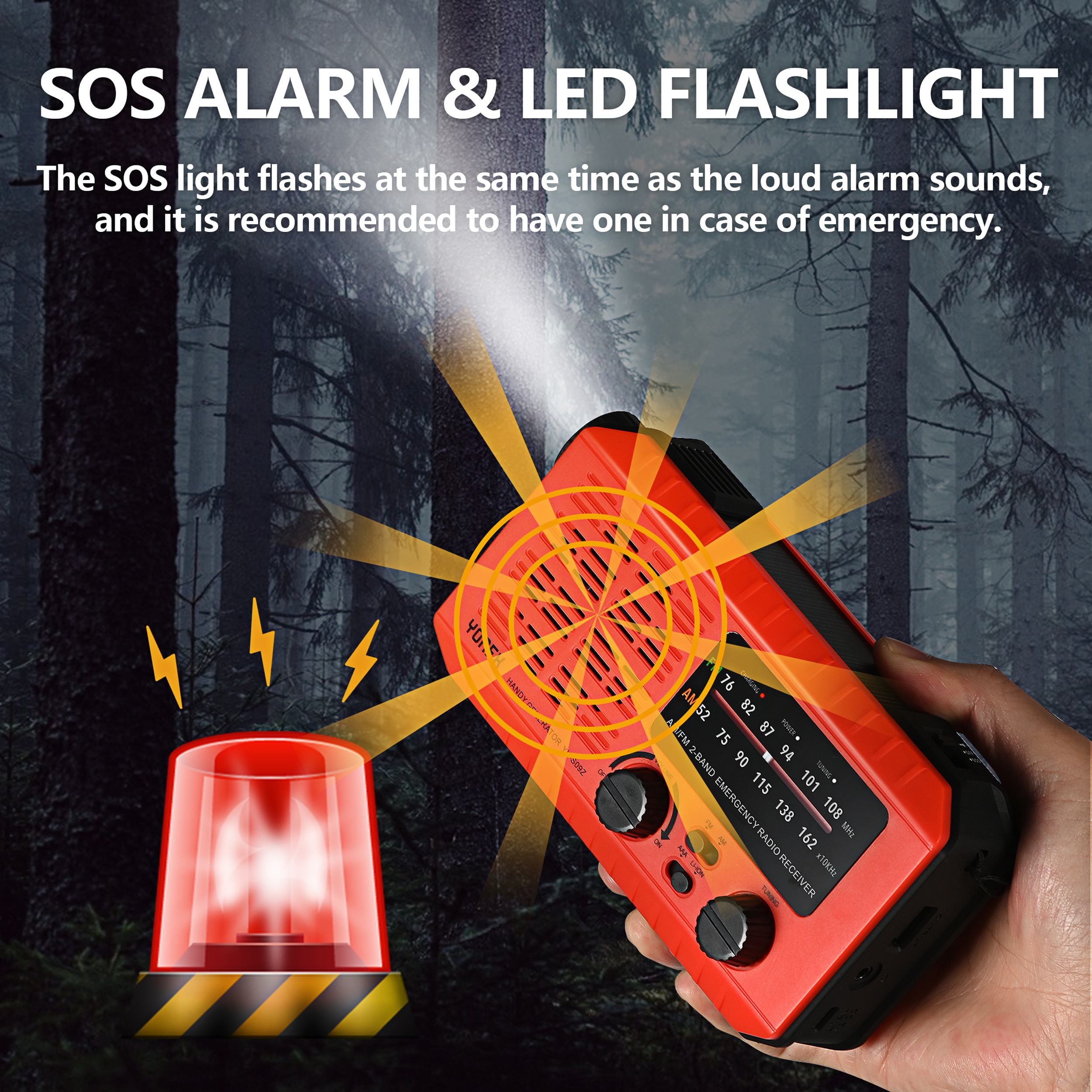 Yorek Emergency Hand Crank AM FM Radio, With 2200mAh replaceable 18650 battery, Solar Radio with LED Flashlight, SOS Alert