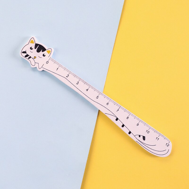 1Pcs Wooden Ruler Cartoon cat painting measuring Stationery Straight Rulers green purple Black pink 12CM: Black