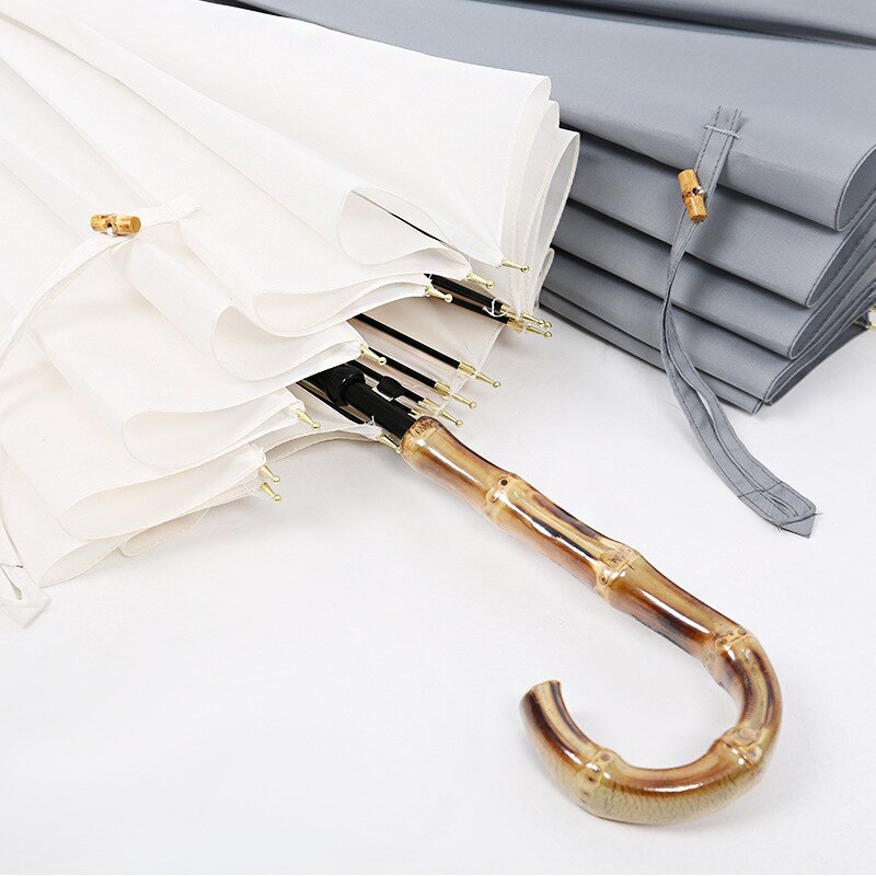 Paraguas de lluvia largo y fuerte con mango de bambú Yesello para hombres y mujeres, Parasol de estilo japonés de fibra de vidrio de 16K