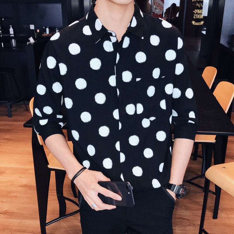 Camiseta de dibujo de lunares para hombre, de verano, informal, holgada, manga corta, enrolladas,