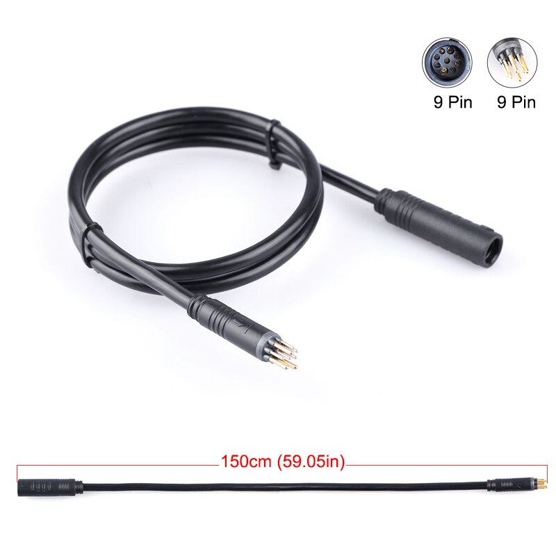 Kabel przedłużający silnik 9Szpilka robić BAFANG elektryczny rower przednia tylna piasta zestaw robić konwersji silnika 250W 350W 500W kobiecy męnarty drut: 150cm