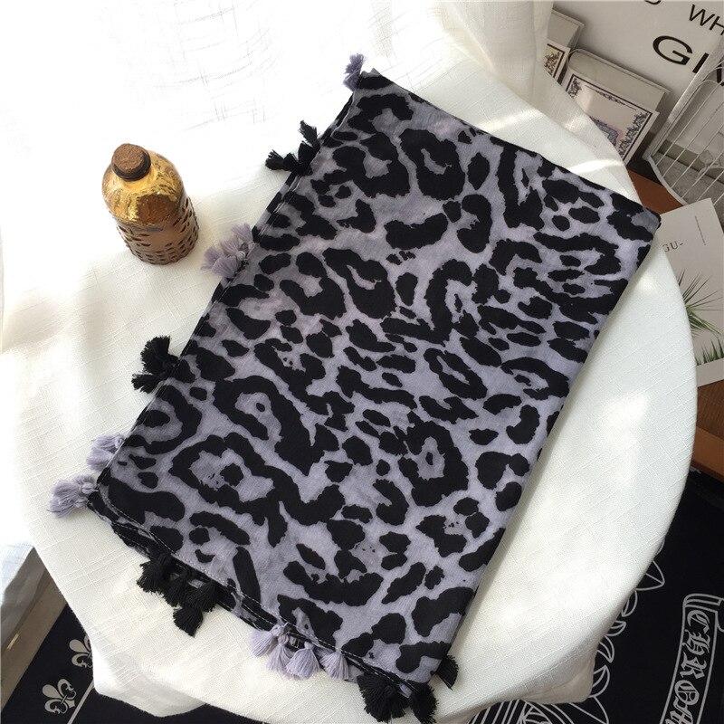 Bufanda de leopardo negra y gris, abrigo largo cálido con estampado de leopardo, chal de viscosa, redecilla para el cuello, Bufandas, pañuelo Apaszka,