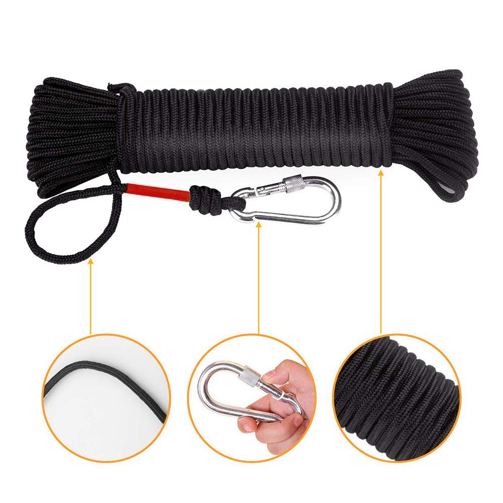 8mm nødtau med klatrespenne magnet fisketau nylon redningstau 20m lengde utendørs sportsutstyr
