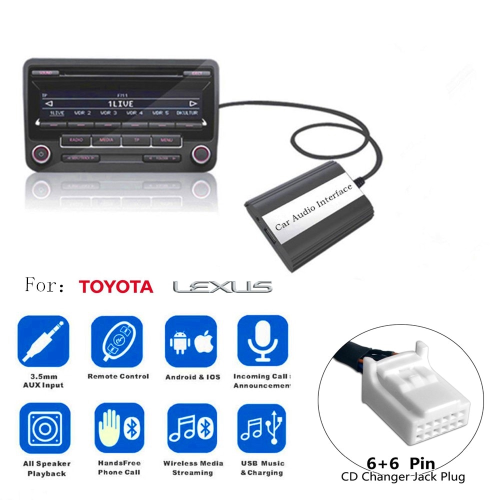 DOXINGYE Car AUX USB Bluetooth Radio Digital CD Changer Adapter Music Bluetooth Handsfree Kit For Toyota Lexus Series 6 + 6 PIN