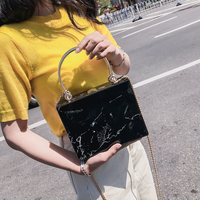 marble box women handbags chains shoulder crossbody bags luxury pu leather lady evening clutch bag female purse