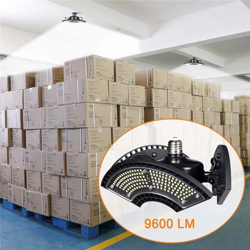 Super Bright E27 LED Garage Light Deformable Ceiling Light for Home Warehouse Workshop Folding Three-Leaf Deformation Lamp