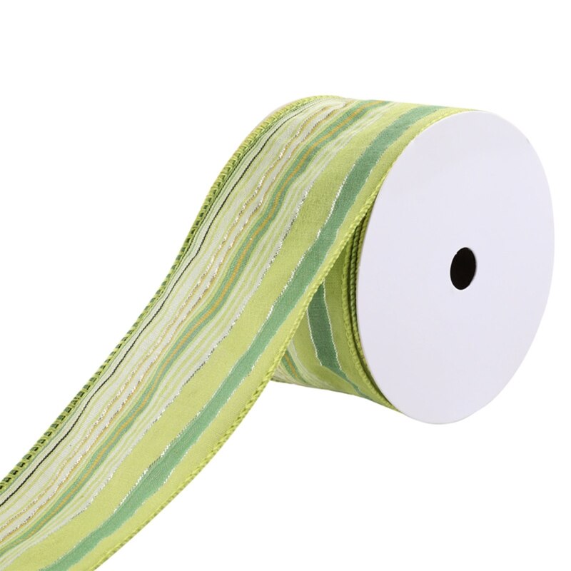 69HF 10 Yards Heart Stripe Printed Ribbon Valentine's Day Mother's Day Satin Ribbons for Wrapping DIY Craft: Green stripes