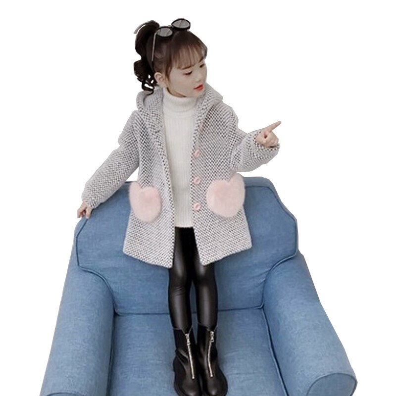 Abrigo de lana para niñas de 4, 7, 9, 12 y 14 años, ropa de algodón cálida, prendas de vestir de lana, abrigo de invierno para nieve