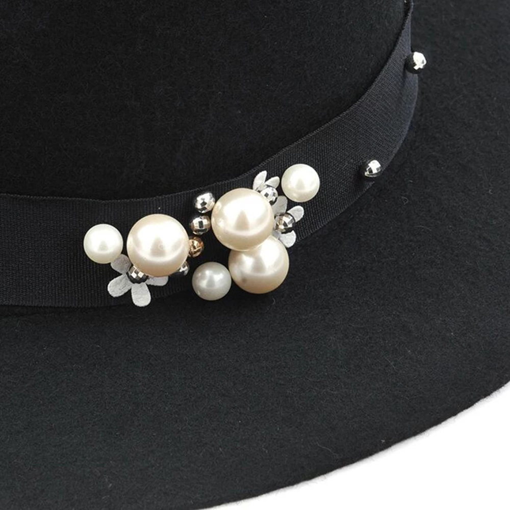 Perle chapeau femme vintage moderigtigt sort top filt fedora hat mænd sombrero bowler kirke trilby hatte til kvinder gorra mujer