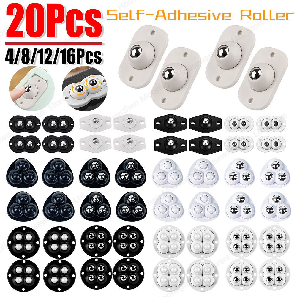 Ruedas para muebles de acero inoxidable, ruedas universales autoadhesivas, rodamiento de carga giratorio de 360 grados para acceso a muebles del hogar, 4/20 piezas