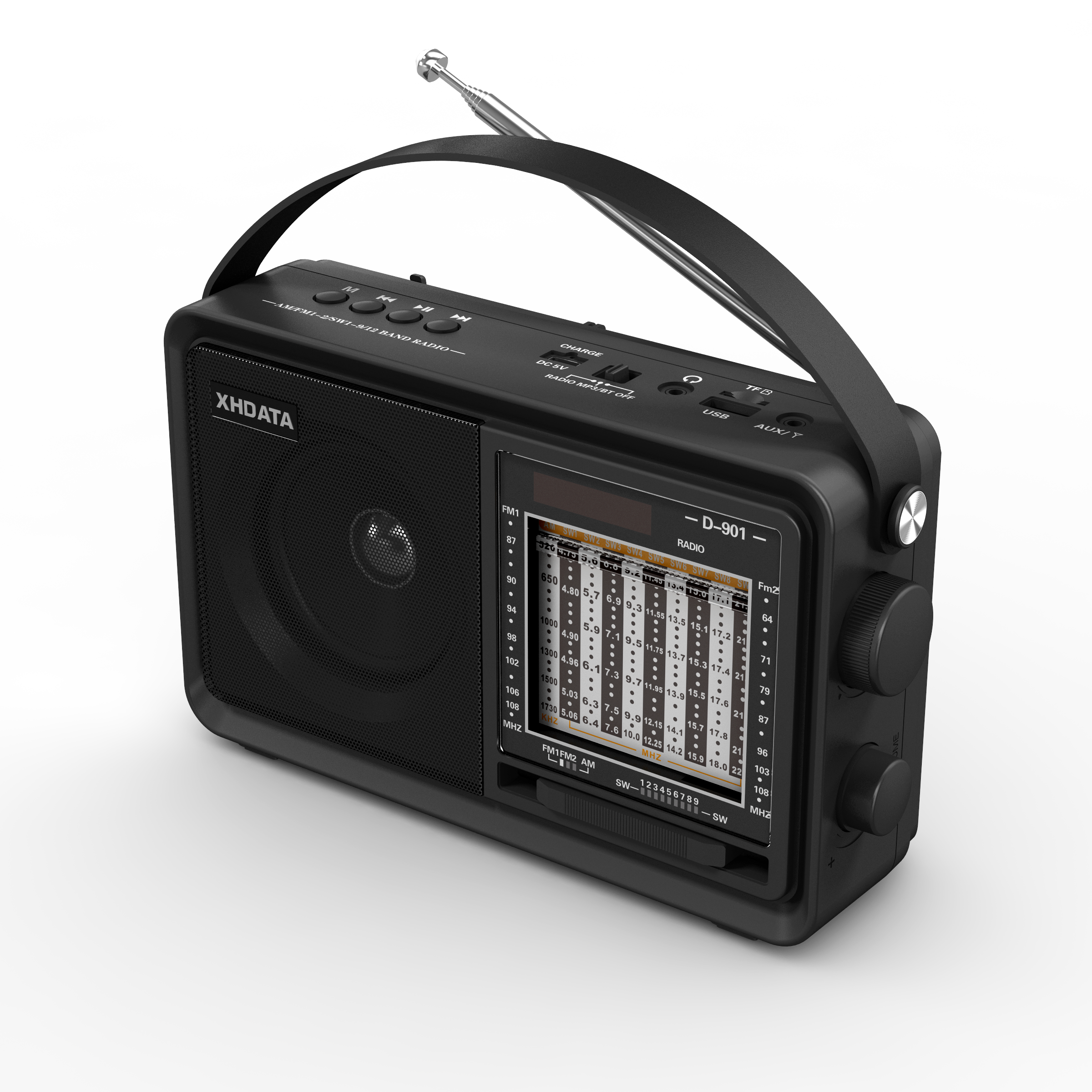 XHDATA – Radio FM Portable D-901 AM DSP, récepteur Radio à ondes courtes SW, lecteur MP3, compatible Bluetooth, lecteur de musique pour la maison, pour personnes âgées
