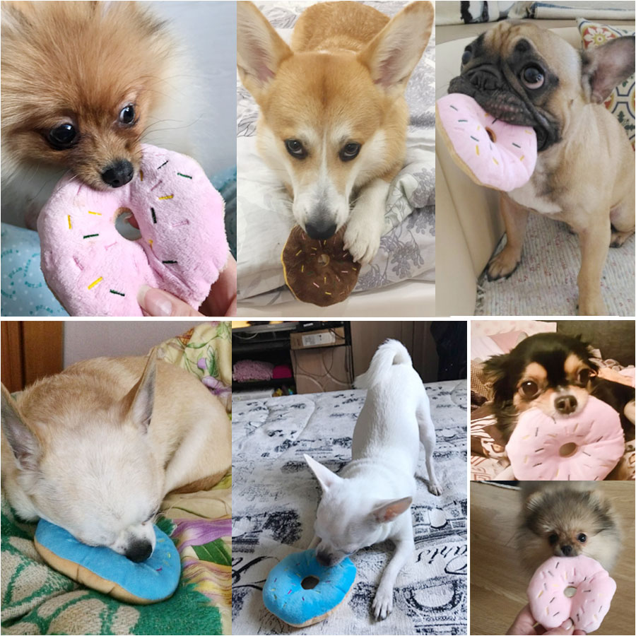 Mordedor Rosa Color café para perros, juguetes para lanzar, antiestéticos, adorable mascota, perro, cachorro, gato, chirrido, sonido, Donut, juguetes de juego para perros de 14cm