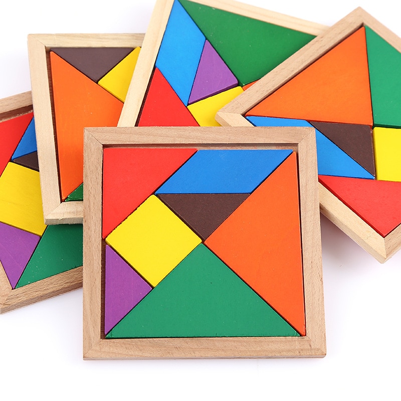 Farverigt træ tangram hjernevrider puslespil legetøj tetris spil førskole magination intellektuelt pædagogisk børnelegetøj