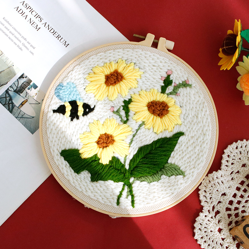 punch needle embroidery kits Flower Pattern Simple Craft Easy for adult beginners yarn painting punch needle Diy Set: Yellow