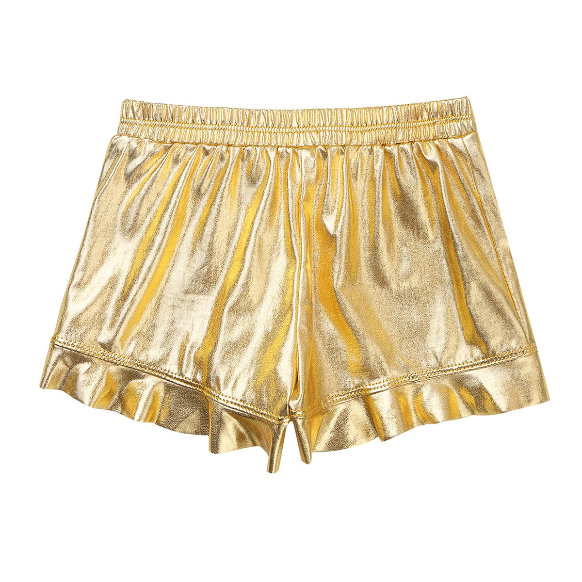 Kid Girl Elastic Waist Metallic Ruffled Sports Shorts Bottoms For Ballet Dance Yoga Gymnastics Dancewear Workout Children Shorts
