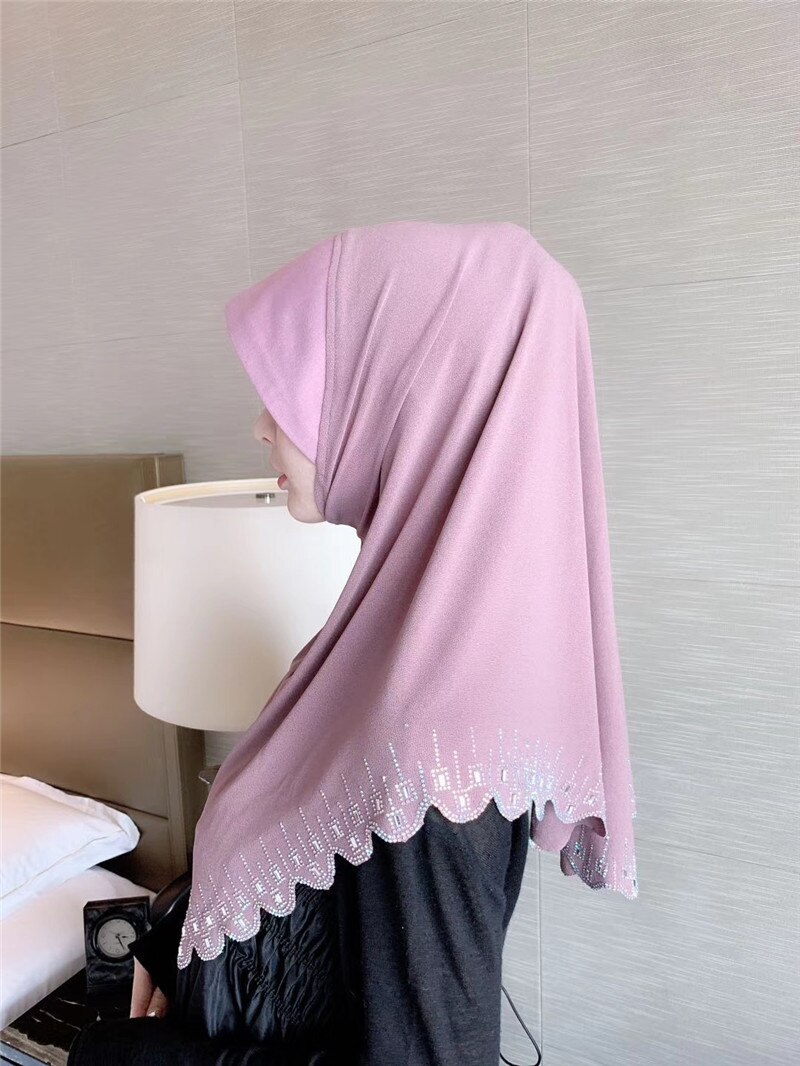 Muslimischen Kopftuch Malaysia Solide Strass schneiden Handgemachte Hanf Chiffon Bequem Handtuch Kopf Schal Frauen: Blass rosa Grau