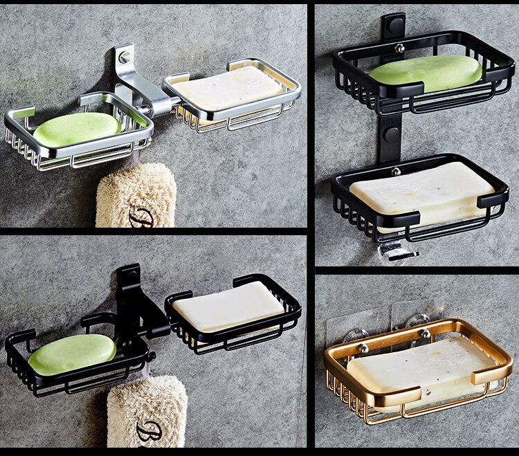 Shower Wall Soap Dish Holder, Wall Mounted Draining Soap Saver for Bathroom Tile - Rectangle Bar Soapdish with Perforation
