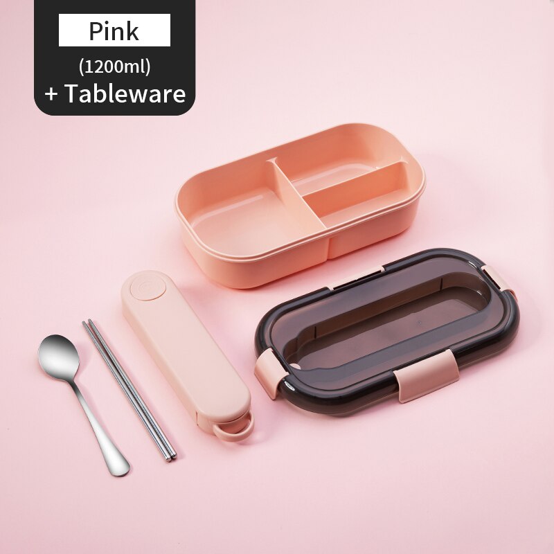 WORTHBUY Microwave Lunch Box For Kids School Plastic Food Container Leak-Proof Bento Lunch Box With Compartment Lunch Container: C Pink
