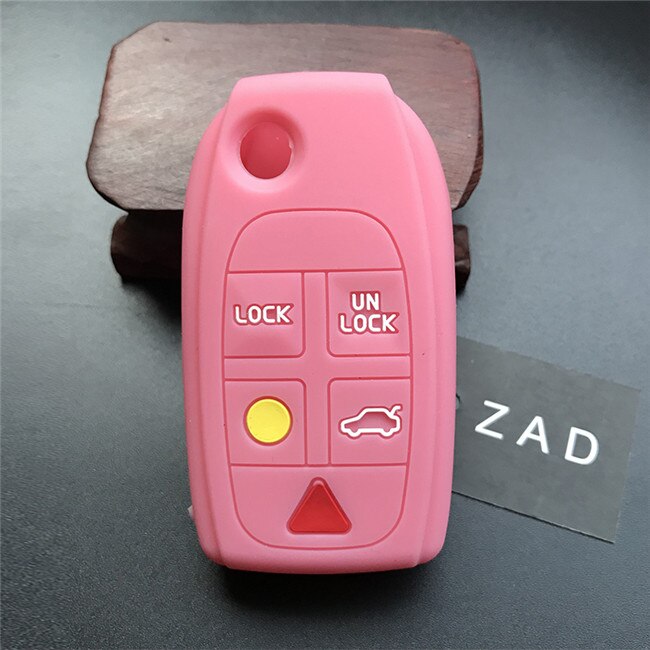 ZAD-funda de silicona para llave de coche, funda protectora para Volvo S80 S60 V70 XC70 XC90 D05 plegable, abatible, 5 botones, mando a distancia: Rosa