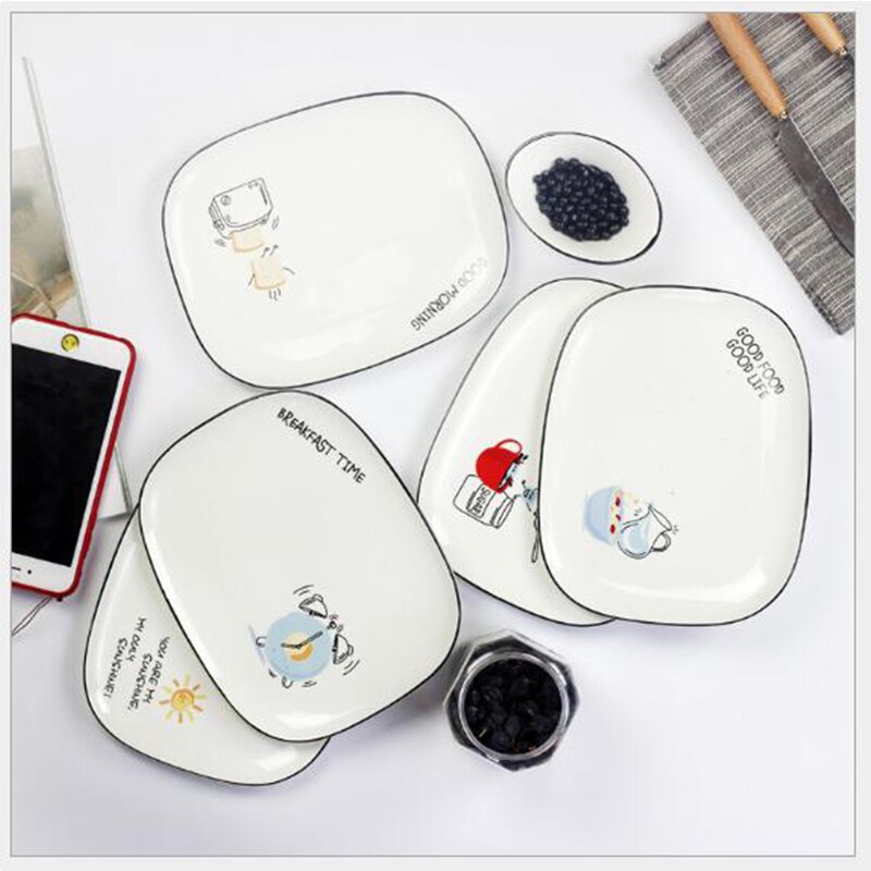 Nordic rectangular fruit salad plate cake dessert plate dish cutlery ceramic Western plate breakfast ceramic plate
