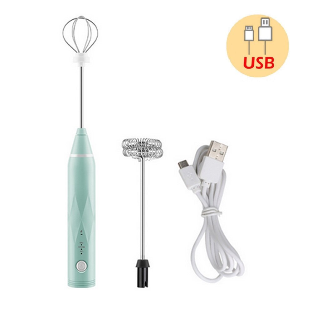 3 Modes Electric Handheld Milk Frother Blender With USB Charger Bubble Maker Whisk Mixer For Coffee Cappuccino: Green