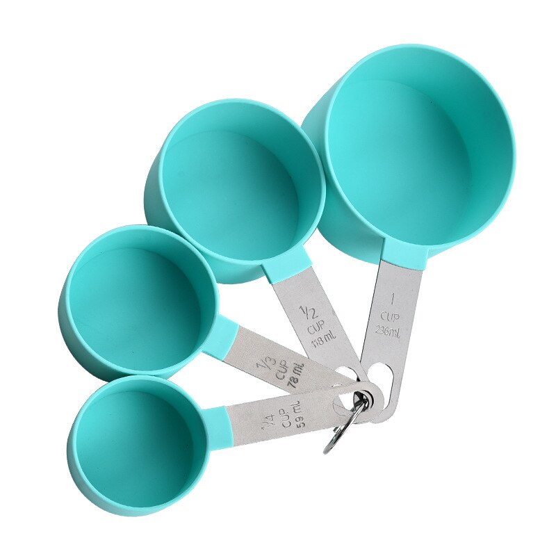 Stainless Steel Measuring Cup Measuring Spoon Set 8-piece Stainless Steel Handle Measuring Cup Measuring Baking Metering Set: Measure cup (green)