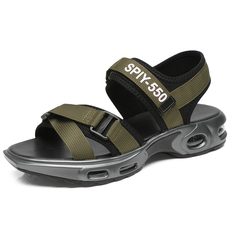 Sandaler med dubbla band för man luftkudde skor för sommaren spänne sandaler slitstarka halkfria sandaler killar  zy480: Armégrön / 6