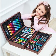 123pc Wooden Box Paintbrush Children Drawing Art Set Crayon Students Drawing Watercolor Pen Set