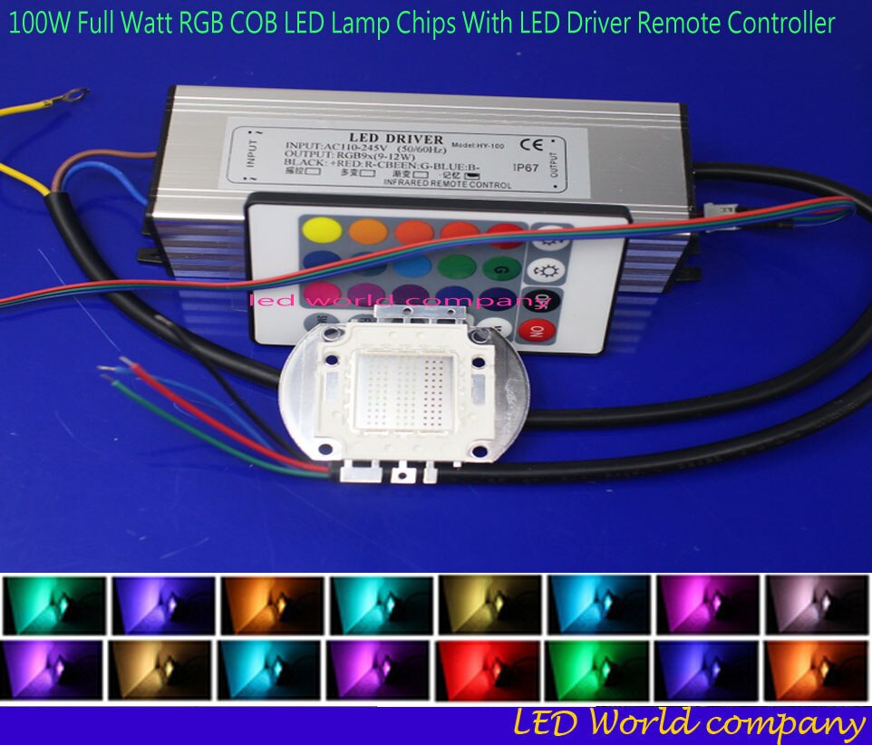1Set Full Watt RGB Integrated Chip 10W 20W 30W 50W 100W RGB LED lamp + LED Driver +24Key Remote For Floodlight Spot light bulbs: 100W rgb kit