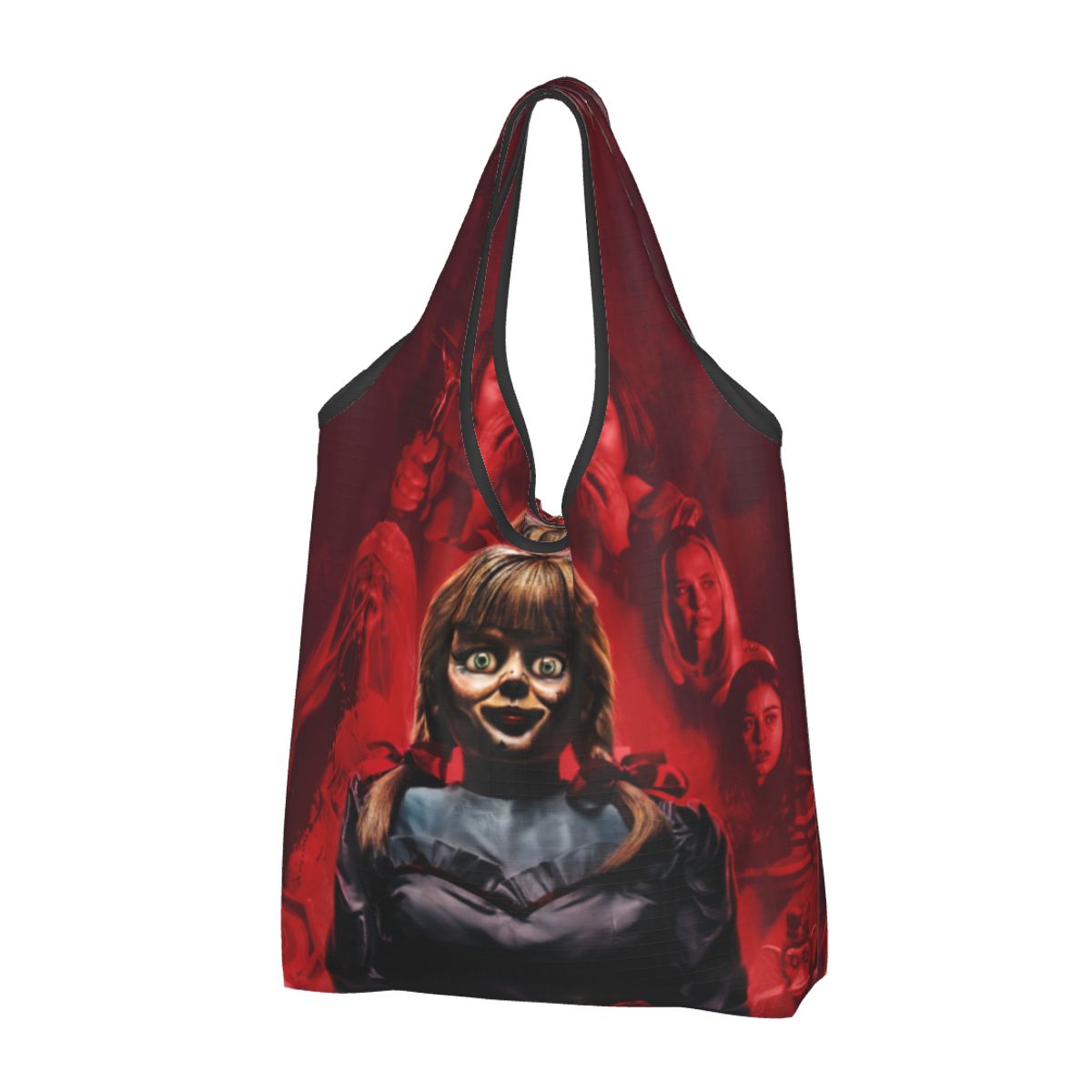 Custom Reusable Halloween Horror Movie Character Shopping Bag Women Tote Bag Portable Groceries Shopper Bags: black