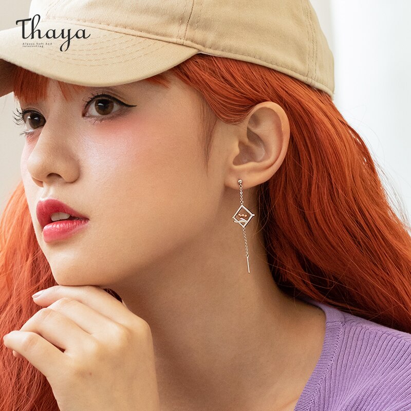 Thaya Original Silber-überzogene Ohrringe Plum Blossom Red Drip Öl Stud Ohrringe Platz Ohrringe Für Frauen Elegante Feine Schmuck