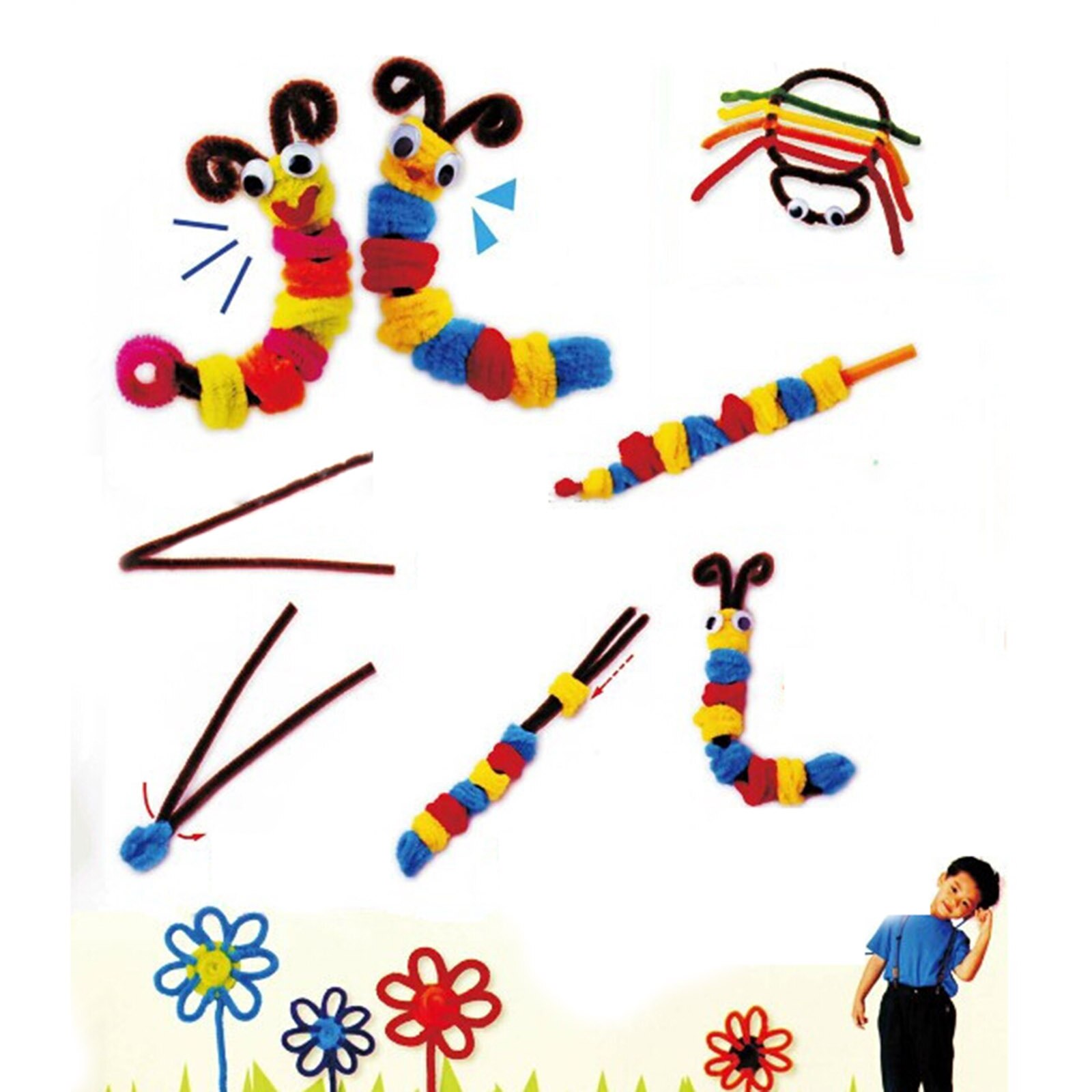 DIY Handicraft Chenille Stem 100Pcs Plush Villus Strips Bendable Wool Tops Stick