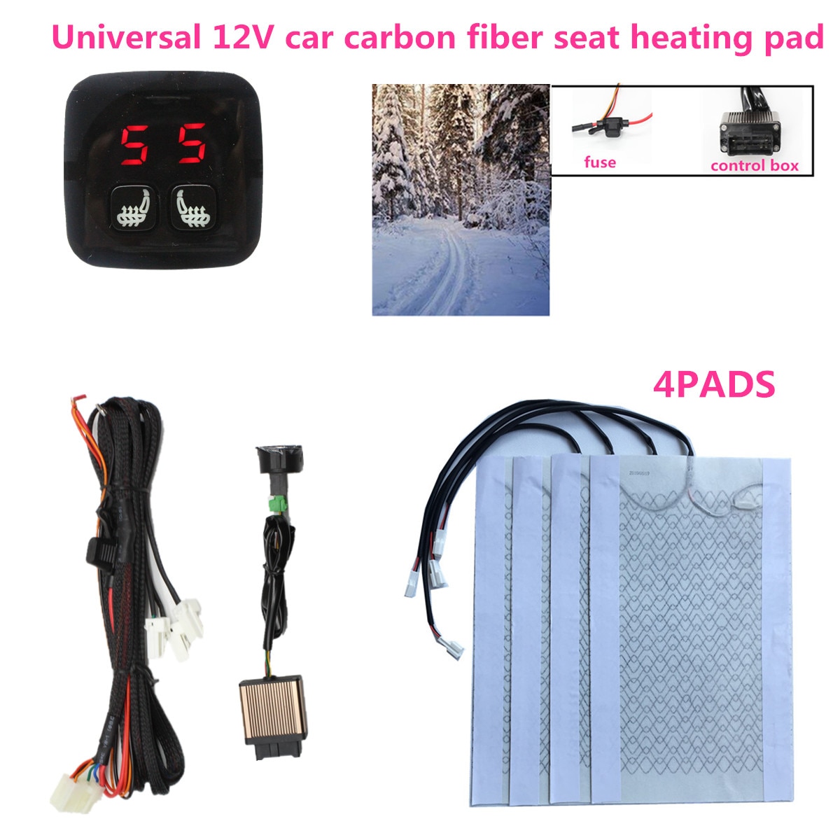 Universele Stoelverwarming Pads Carbon + 5 Wijzerplaat Dual Schakelaar Voor 12V Auto Styling Warm Zitkussen Ondersteuning autostoel Accessoire