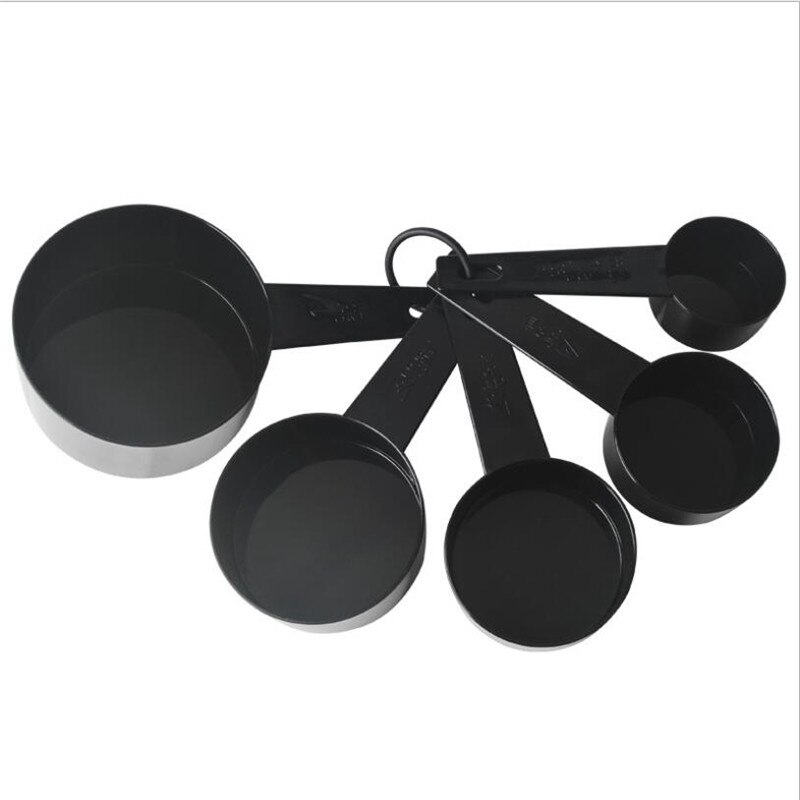 10pcs Black Plastic Measuring Cups Measuring Spoon Cooking Tools Mini Scales Spoons for Baking Coffee Tea Kitchen Gadgets: 5PCS Measure Cup