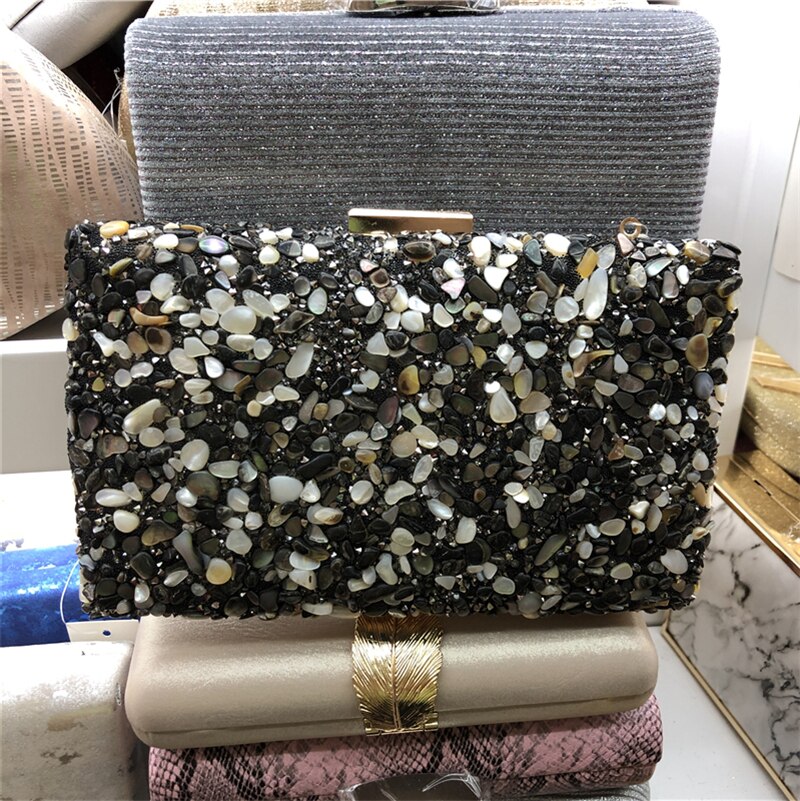Elegante Sprankelende Glitter Avond Clutch Bag Kleurrijke Kleur Steen Vrouwen Messenger Schouder Dag Koppelingen Dame Mode Shell Tas: black