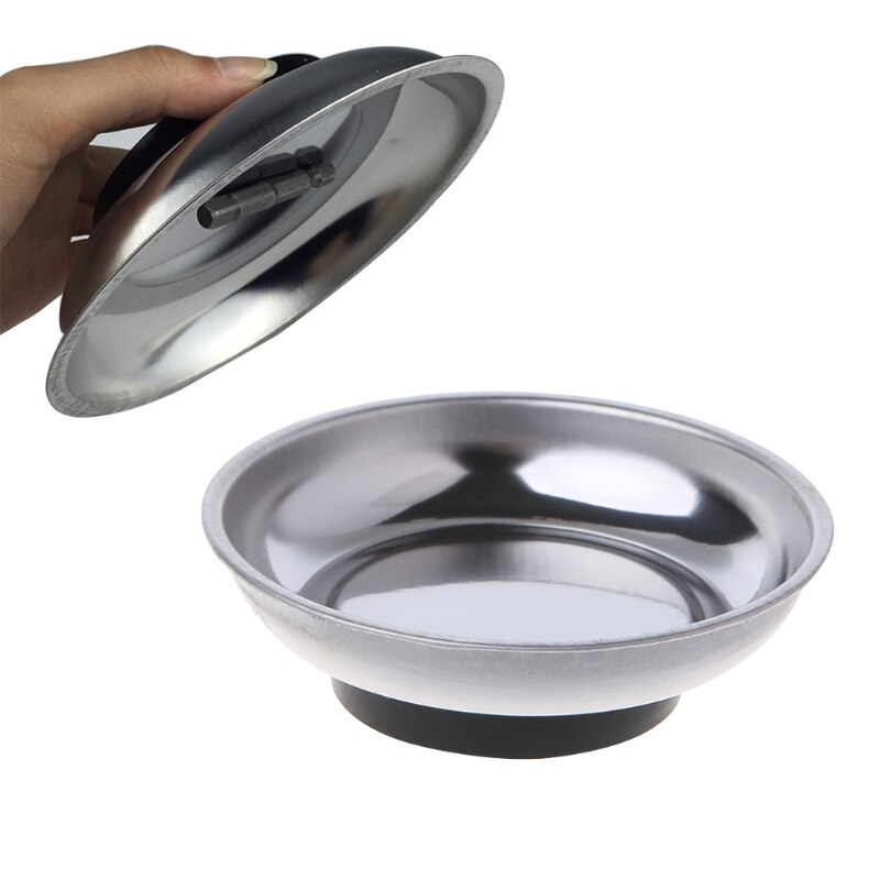 Bandeja redonda magnética de acero inoxidable, soporte para garaje, organizador de herramientas