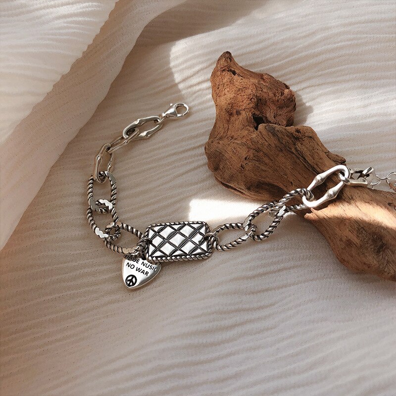 S925 Zilveren Armband Voor Vrouwen Koreaanse Vierkante Eenvoudige Retro Armband Sieraden